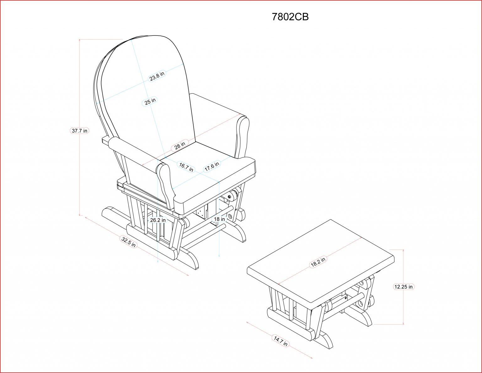 Emily Glider Chair and Ottoman Combo White/Grey 7082CB.15.1139