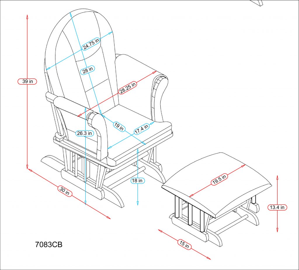Charlotte Glider Chair and Ottoman Combo Cherry/Light Grey 7083CB