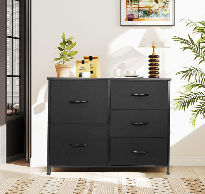 Lennox Furniture Storage Dresser with 5 Fabric Drawers for Closets, Nursery 5L-207 Black – Image 5