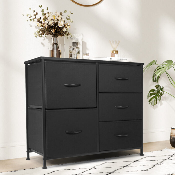 Lennox Furniture Storage Dresser with 5 Fabric Drawers for Closets, Nursery 5L-207 Black – Image 3
