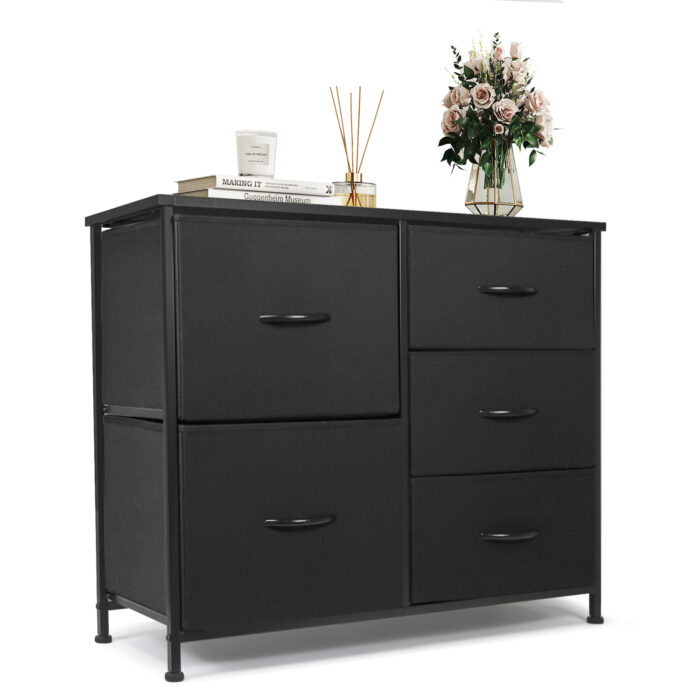 Lennox Furniture Storage Dresser with 5 Fabric Drawers for Closets, Nursery 5L-207 Black
